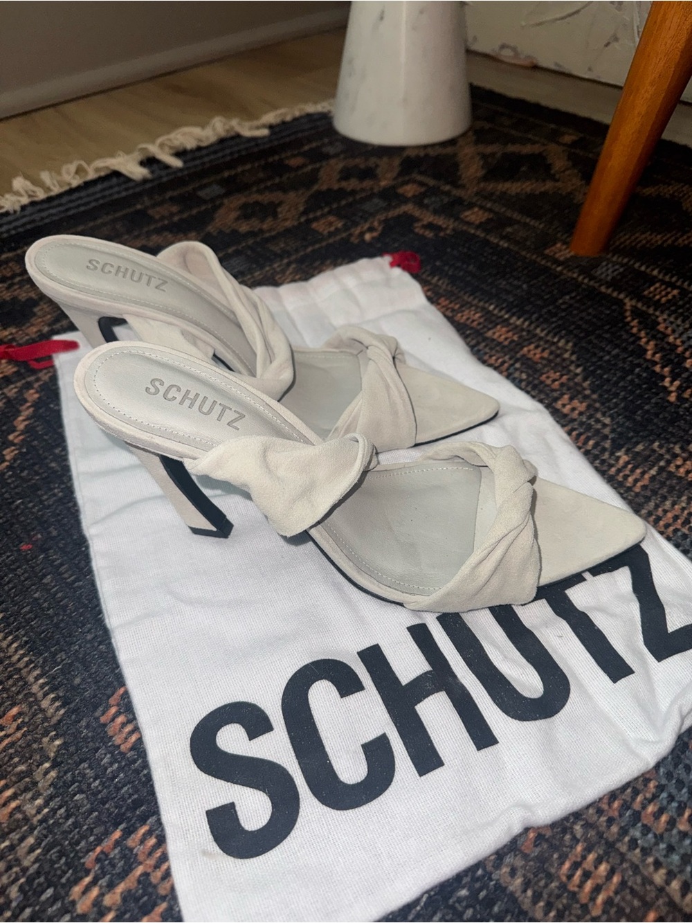 SCHUTZ Cream Knot-Front Pointed Toe Mules